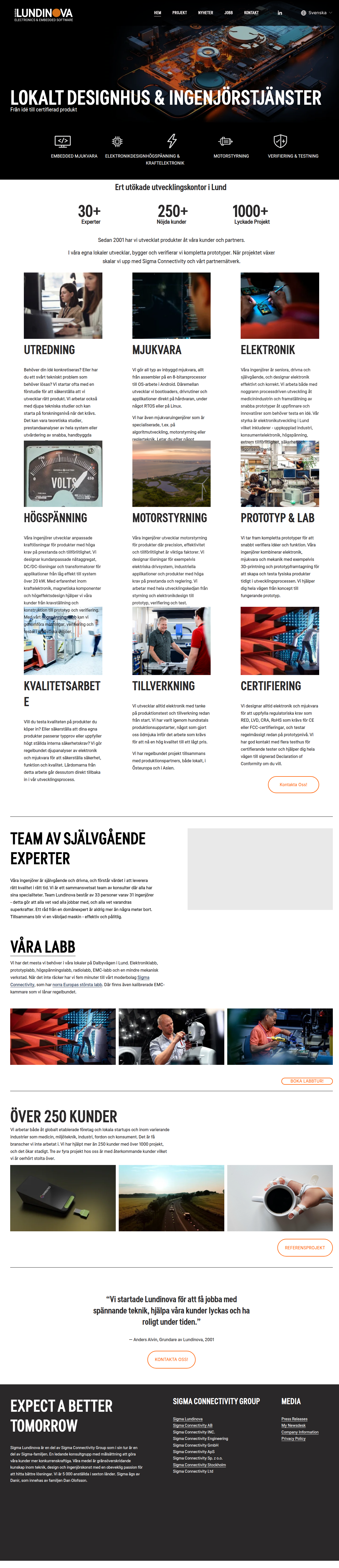Skärmdump av webbplatsen